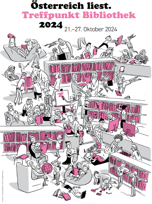 Plakat: Österreich liest - Treffpunkt Bibliothek 2024